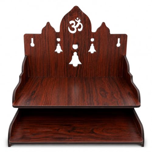 Image of Zesta Wooden Mandir for Home Big Size | DIY Pooja Mandir with LED Spot Light | Devghar Cabinet for Living Room or Office | Wall Mounted Pooja Unit for Home (Temple with 2 Steps)