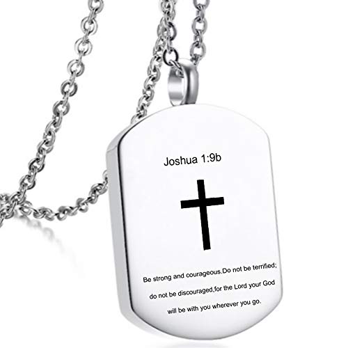 LiFashion LF Stainless Steel Christian Cross Cremation Necklace,Joshua Bible Verse