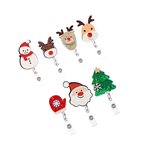 7 Portacredenciales retráctiles de fieltro navideño para tarjetas de identidad
