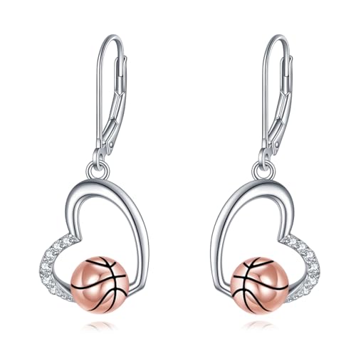 Boucles d'oreilles de basket-ball en argent 925 sterling pour femme avec fermoir dormeuse