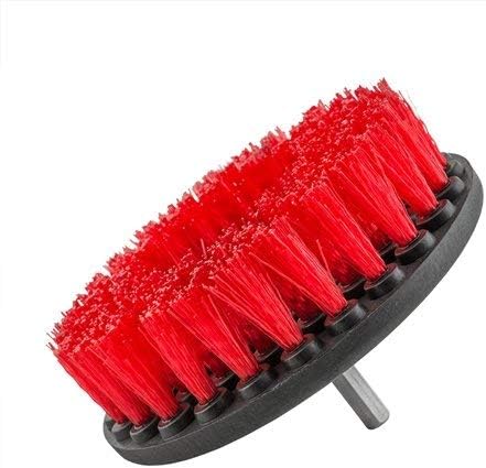 Rotary Cleaning Drill Brush Tile Grout Upholstery Valeting Detailing Car Carpet Round - Red Hard Bristles
