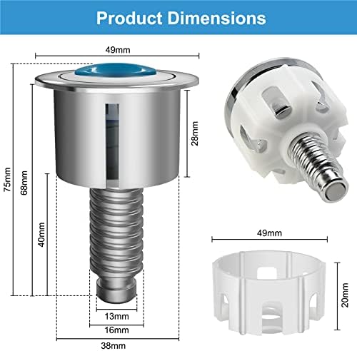 Toilet Flush Button, Round Head Dual Toilet Push Button, Toilet Push Button Flush Replacement Compatible with Ideal Cistern Tank