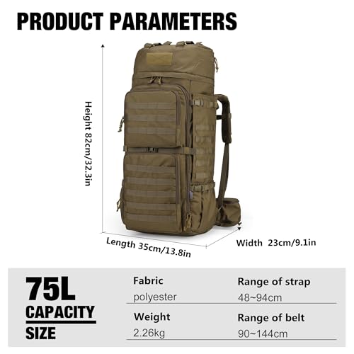 Mardingtop 75L Molle Hiking Internal Frame Backpacks with Rain Cover for Camping,Backpacking,Travelling(Khaki) - Image 3