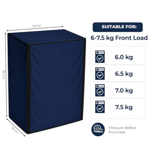 Image of Zerfa Waterproof, Dust-Proof, Sun-Proof Front Load Fully Automatic Washing Machine Cover Fit and Suitable for All Brands Universal Cover - Blue (Dimensions: 59 x 59 x 86 cm)