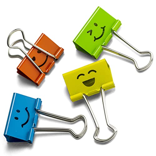 Officemate Smiling Face Binder Clips, Medium, Assorted Colors 36 Pcs, Paper Clamps for Office,Teacher Gifts, School and Home (31095) by Officemate - Used condition - US$8.06