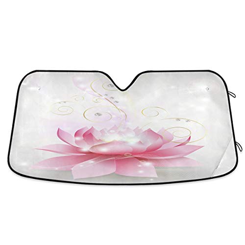 senya Car Windshield Sunshade Pink Lotus Flower Pattern, Blocks Sun Visor Protector Foldable Sun Shield Keep Your Vehicle Cool, Fits Windshields of Most Sizes
