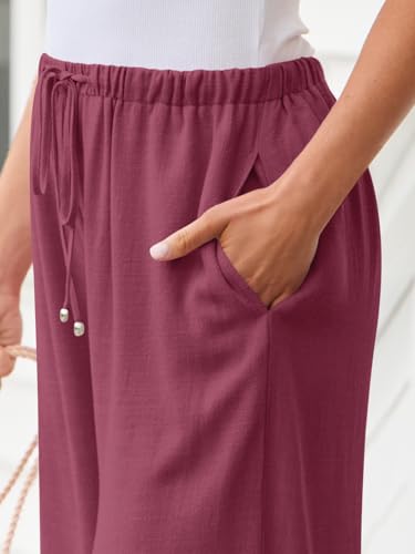 Image of LILLUSORY Women's Linen Summer Palazzo Pants Flowy Wide Leg Beach Pants with Pockets