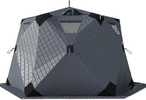 Ice Fishing Shelter, Ice Fishing Tent, Ice Fishing Tent Insulated with Floor Mat, 6-10 Person Pop-Up House Shanty