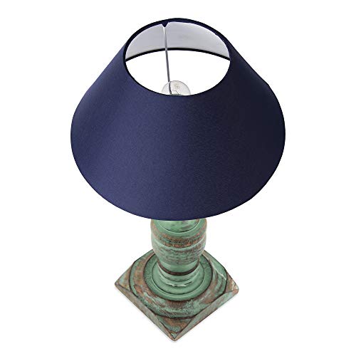 Image of Homesake Handcrafted Wooden Table Lamp for Living Room & Bedroom | Bedside Rustic Algae French Table Lamp with Fabric Shade | Included Bulb | Decorative Wooden Night Lamp for Home Decor, Blue