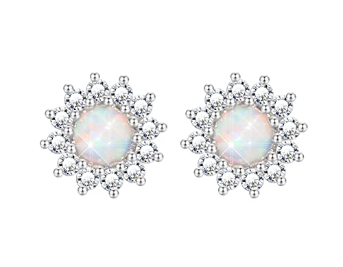 KristLand - S925 Plata Pendiente de Opalo Redondo con Circonitas Pendiente de Mujer Niña Regalo de Cumpleaño Navidad con Caja de Regalo Cover