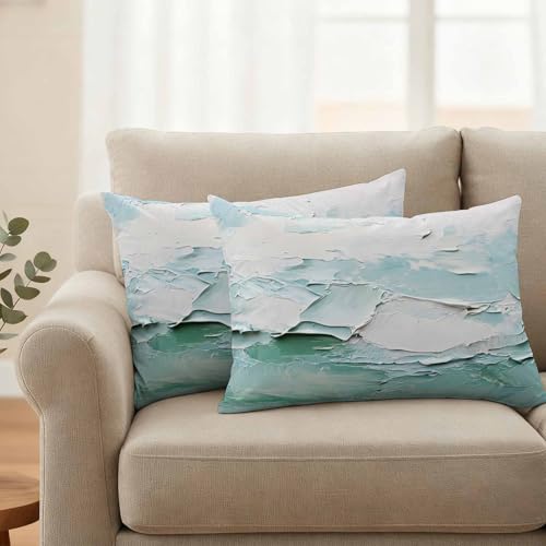 ZHQ-Mall Abstract Teal Outdoor Waterproof Pillow Covers Set of 2,