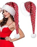 Long Santa Hat for Adults Women Men Unisex Sequin Red Christmas Hat Cap Xmas Hats for New Year Festive Holiday Halloween Costume Party