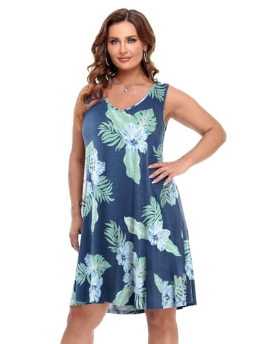 Image of BELAROI Women Casual Summer Dresses Plus Size Sundress V Neck Swing Tank Dress Sleeveless Criss-Cross Beach Cover Ups Pockets