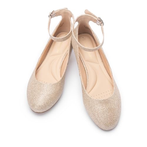 Ballet Flat Shoes for Women with Ankle Strap Low Wedge Heel, Cute Flats for Women, Comfortable Casual Dress Shoes