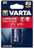 VARTA Longlife Max Power 9V Block 6LR61 Alkaline E-Block Battery (1-pack) - Made in Germany - ideal for fire alarms, smoke detectors, tuners