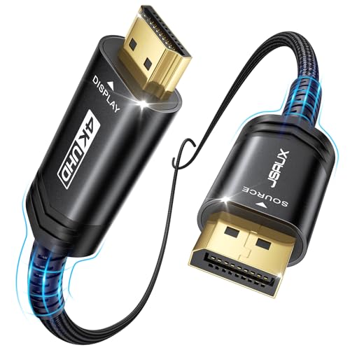 JSAUX 4K DisplayPort to HDMI Cable 10FT, UHD 2K@60Hz 4K@30, Nylon PC-Black