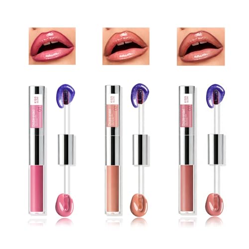 3Pcs Peel Off Lip Stain Set - Matte Lip Liner Peel Off & Glossy Lip Tint - Transferproof, Waterproof, Long Lasting Tattoo Lip Liner Stain - Dual-ended Lip Makeup Kit in Nude, Red & Pink Shades