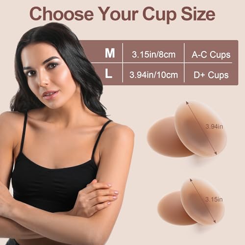 Image of Husfunov Silicone Nipple Covers for Women-2 Pairs, Ultra-thin Sticky Bra, Reusable Adhesive Pasties for Dress
