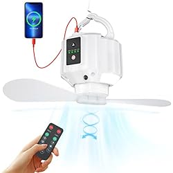 Ventilador Portatil Ambulancia Wastou Ventilador de camping con linterna LED,Ventilador de camping recargable, mando a distancia, aspas de ventilador desmontables, temporizador, para picnics, tiendas de campaña, emergencia