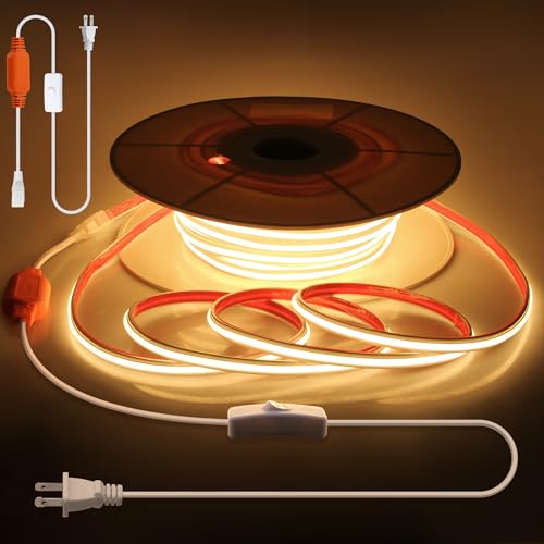 Aclorol 100FT COB Outdoor LED Strip Lights Waterproof 1 Roll 30M AC 110V High Voltage COB LED Rope Light Warm White 3000K Switch with Plug High Density Outside IP68 Flexible Tape Light 8640leds/30M