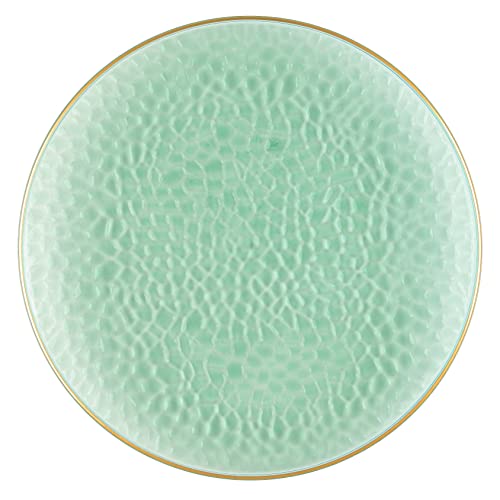 [Green Hammered With Gold Rim 8 Pack] 13'' Charger Plates Green Hammered With Gold Rim Plastic Heavy Duty Disposable Dinner Chargers Serveware Dishes Platters Tableware For Parties, Weddings & More #TOP1