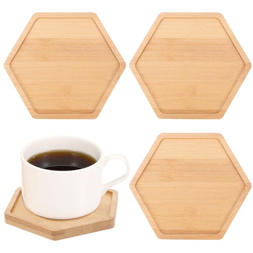 Image of DINHEAROM Bamboo Coasters Resistant to Deformation and Damage 4 Pcs Blank Coasters Hexagonal Suitable for DIY and Office Use