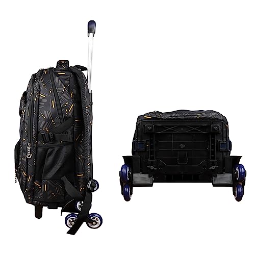 Rolling Backpack School Bag High-Capacity Backpack for Girl and Boy Rolling Trolley Bags Six Wheels Climbing Stairs (Yellow Stripe)3