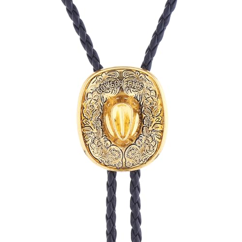 Image of GelConnie Bolo Ties for Men Women Western Cowboy Tie Mens Western Necklace Leather Necktie Gold Bolero Tie Cowboy Necklace