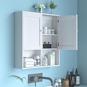 Bathroom Wall Cabinet, Medicine Cabinet with 2 Door and Adjustable Shelves,3-Tier Wood Hanging Storage Over The Toilet,White Wall Mounted Cabinet for Bathroom, Kitchen,Laundry Room Bathroom Wall Cabinet Medicine Cabinet with 2 Door and Adjustable Shelves3 Tier Wood Hanging Storage Over The ToiletWhite Wall Mounted Cabinet for Bathroom KitchenLaundry Room