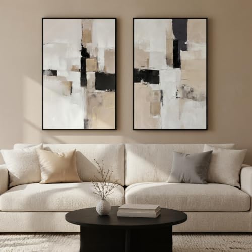 Zessonic Neutral Abstract Wall Art, Large Modern Textured Framed Canvas