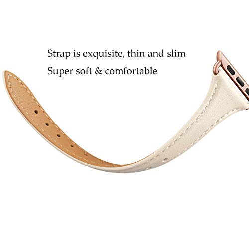 WFEAGL Leather Bands Compatible with Apple Watch Band 38mm 40mm 41mm Women, Top Grain Leather Strap Slim & Thin Replacement Wristband for iWatch SE & Series 8 7 6 5 4 3 2 1 (IvoryWhite/RoseGold) - Thumbnail 2