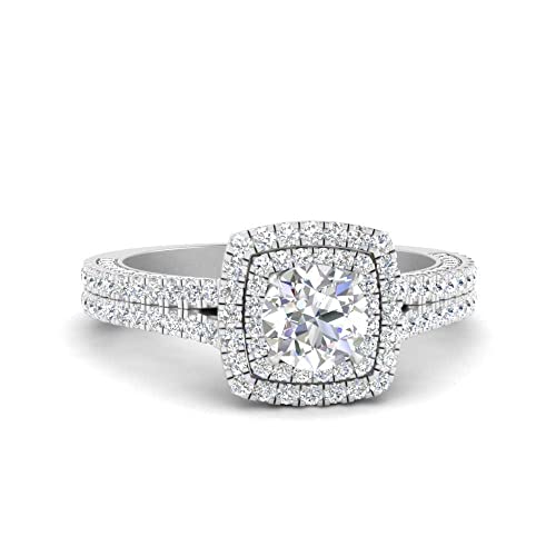Image of 55Carat Choose Your Gemstone Double Band Square Halo Diamond CZ Ring 925 Sterling Silver Round Shape Halo Engagement Rings Everyday Jewelry Wedding Jewelry Handmade Gifts for Wife US Size 4 to 12