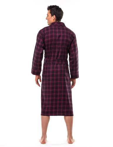 Mens Premium Flannel Robe - [Black/Burgundy Plaid] - Small/Medium #TOP1