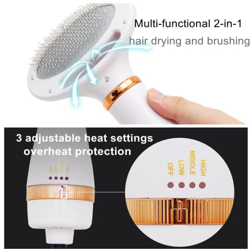 Pet Hair Dryer, 2 In 1 Pet Grooming Dryer With Slicker Brush, 3 Adjustable Pet Grooming Blowing Dryer For Small & Large Cat Dog Shower & Bath Accessories #TOP1