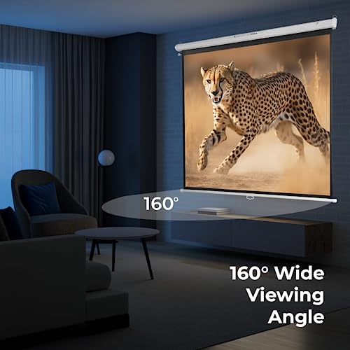 Image of ZEBRONICS PSH84A Manual Pull Down Projector Screen, 84 inches, Supports 4K, Matte Finish, 4:3 Aspect Ratio, High Gain Fabric,160º Wide Viewing Angle, Wall & Ceiling Mountable