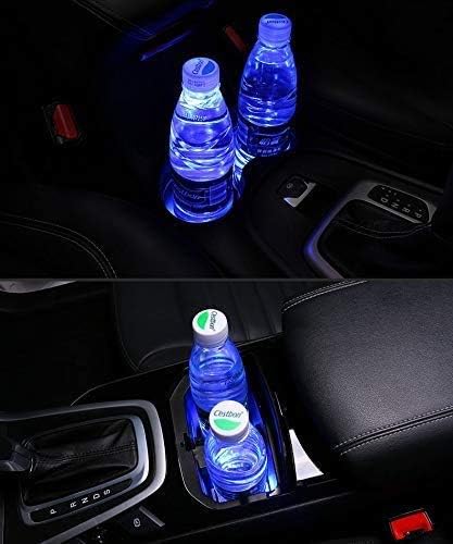 2pcs LED Car Logo Cup Holder Pads 7 Colors Changing USB Charging Mats Bottle Coasters Car Atmosphere Lamps (Mercedes)