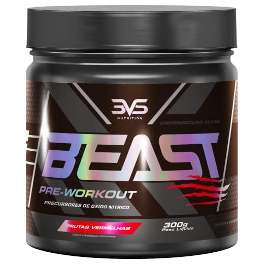 Pré-Treino Beast 300g - 3VS Nutrition - Ultra concentrado - Promove vasodilatação, recuperação energética, aumento de óxido nítrico, desintoxicação e melhora de concentração e foco (Frutas Vermelhas)