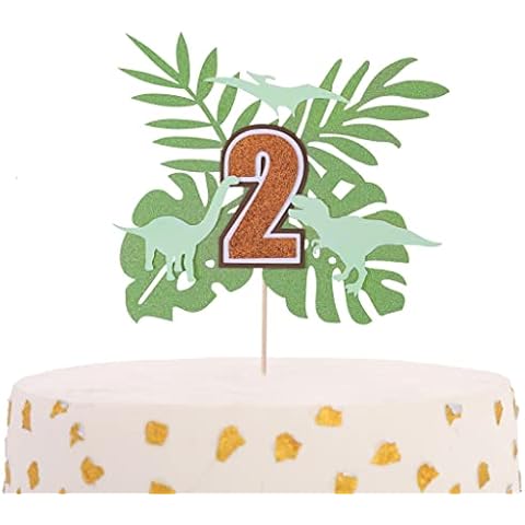 Dinosaur Cake Topper - Dinosaur 1st to 6th Birthday Cake Topper, Dinosaur Jungle Theme Cake Topper, Dinosaur Birthday Decorations (2nd Birthday Dinosaur Cake Topper) Cover