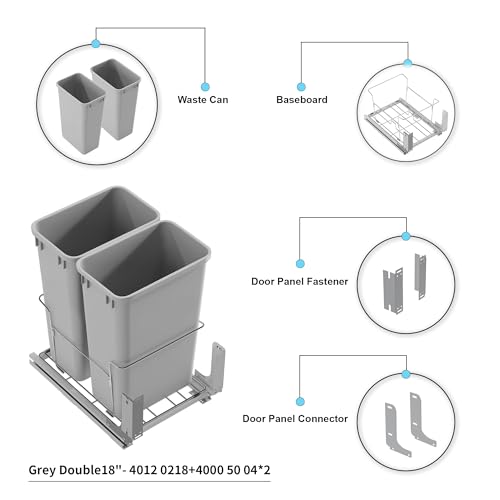 Image of Dowell B18 Aluminum Base Wastebasket Pullout with Door Mount and Two 50Qt /13Gal Plastic Bins (4012 0218+50x2)