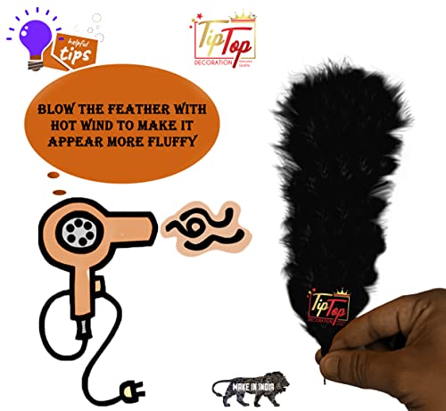 Image of Fluffy Natural Dyed Feather Kalgi Kalangi Stick for Craft (7-8 Inch) (Black, Pack of 10 Pcs)