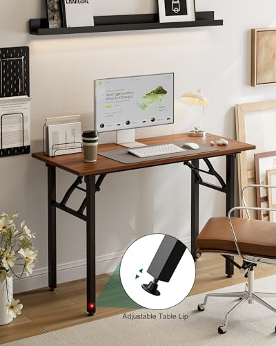Image of Frylr Small Folding Computer Desk - Portable 43.3 Inch Foldable Laptop Table, Collapsible and Compact for Easy and Fast Setup, Lightweight for Small Spaces, Home Craft and Study Use, Dark Walnut