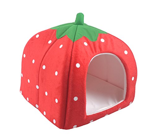 Vedem Pet Portable Strawberry Fleece House Bed for Dog/Cat/Rabbit/Hamster/Guinea-Pigs (2XL  RED)