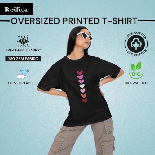Image of Reifica Women 100% Pure Cotton Drop Shoulder Loose Fit Oversized T Shirts (Combo Pack of 2)