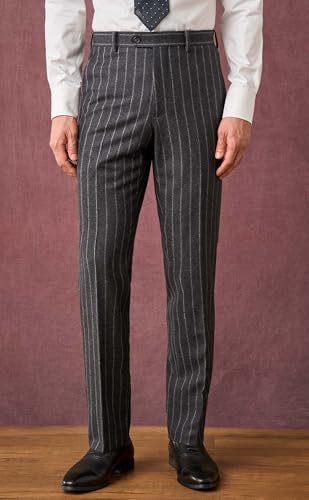 VENNYNG Men's Thick Stripe Dress Pants Vintage Relaxed Straight Fit Autumn Trousers Wedding Business Casual3
