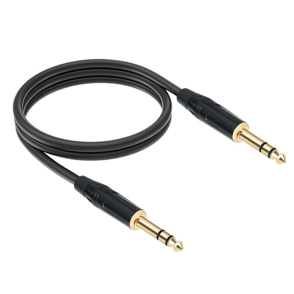 Cable TRS de 0.25 pulgadas, 1 m, 2 m, 300 cm, 5 m, 10 m, 6,35 mm, estéreo Ja-ck, cable de ruta de audio equilibrado, cable de instrumento o amplificador de guitarra eléctrica (2 m)