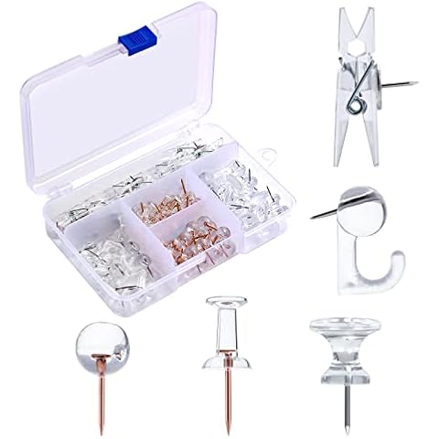 AIEX 125pcs Push Pins Set, Including Clear Plastic Push Pin Hook Pushpin Clip Push Pins Decorative Thumb Tacks with Stainless Steel Point Push Pins for Cork Board Bulletin Board Office Wall (5 Style) Cover