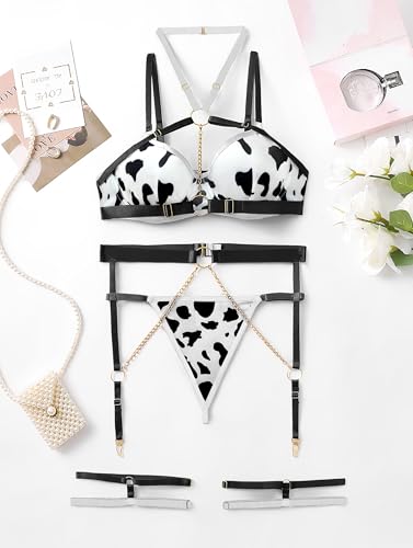 Image of Lilosy Sexy Pu Leather Strappy Underwire Garter Belt Lingerie Set