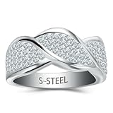 SYAVR Moda Geometría Masa frita Twists Diamante incrustado Anillo de Acero Inoxidable de 10 mm Anillo de Acero de Titanio