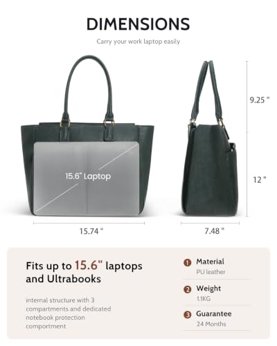 Image of Laptop Tote Bag for Women, Leather Work Tote with Padded Laptop Compartment, Cup Holder, Office Computer Briefcase