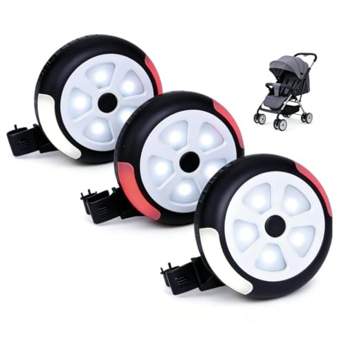 LED Stroller Lights (3-Pack) with Stroller Hooks/Clips Battery Operated 5 Modes Stroller Accessories for Night Use on Strollers Wheelchairs Outdoors